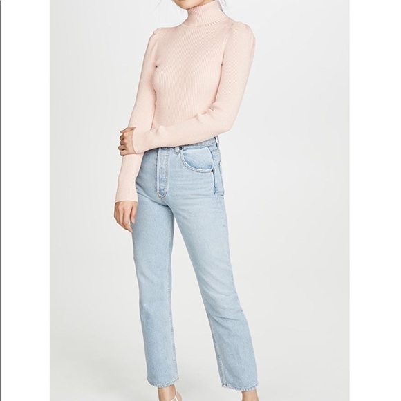 NWT 525 America Metallic Rib Puff Sleeve Sweater in Chalky Pink Size Large - Picture 4 of 13